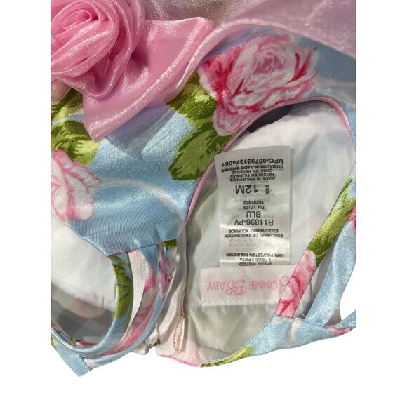 Bonnie Baby Size 12 Months Formal Dress Blue Pink Floral Taffeta Sleeveless Poof - Picture 12 of 12